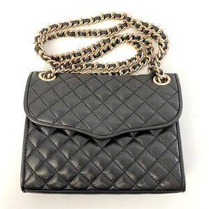 Rebecca Minkoff Quilted Affair Mini Leather Shoulder Bag Black Gold Chain Strap